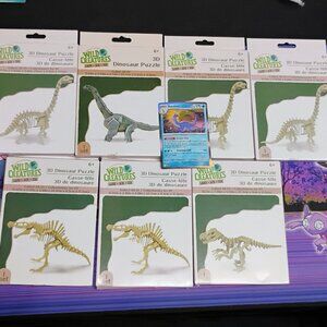 (7) Sets 3D Dinosaur Puzzles & Pokemon Aurorus Holo Card Brontosaurus NEW!